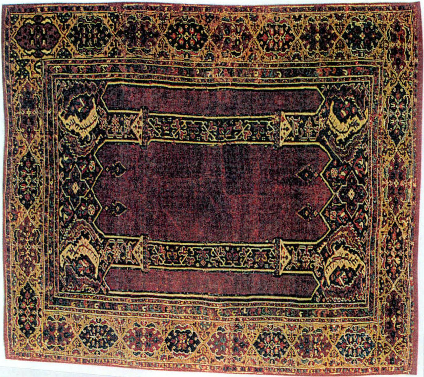 17世纪 土耳其西部祈祷用的地毯，地毯两边布满了花纹